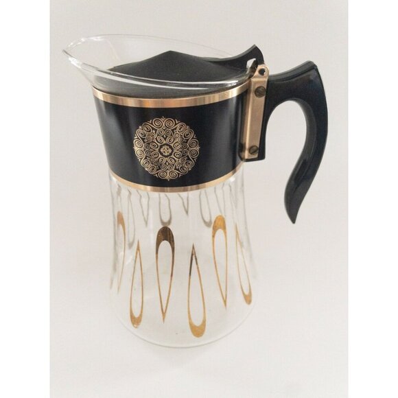Vintage David Douglas Flameproof Glass Coffee Pot With Gold & Black Design 4 Cup - Picture 11 of 12